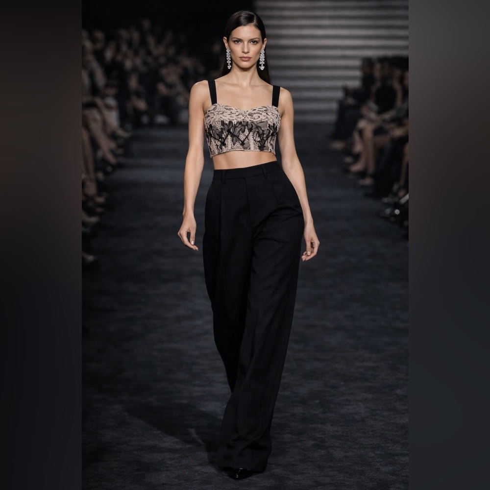 BCBGMAXAZRIA Pearle Two-Tone Floral Lace Crop Top